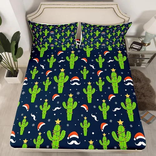 Vista 34 de Juego de sábanas con diseño de Papá Noel y muñeco de nieve para niños, niñas y niños, de temática navideña, juego de cama con diseño de árbol