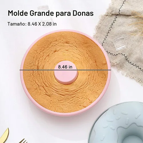Vista 4 de Molde de silicona de gran tamaño para donas antiadherentes para hornear pasteles para bagel y donuts (8 pulgadas, rosa)