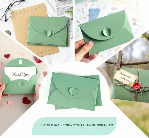 Vista 4 de ABSOFINE - 25 sobres pequeños con tarjetas en blanco, tarjeteros de regalo, color verde salvia