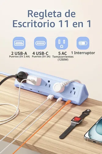 Vista 3 de AnnTane Regleta de alimentación con abrazadera de escritorio USBC, carga Azul