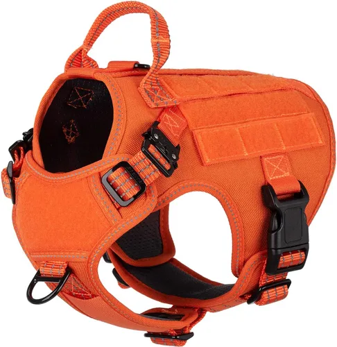 Vista 19 de ICEFANG - Arnés táctico para perros, talla S, con 2 hebillas de metal, chaleco para transportar carga, ligero y modular (MOLLE) con mango, clip