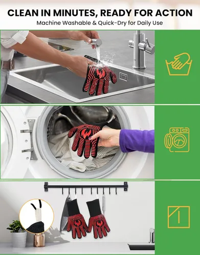 Vista 6 de GEEKHOM Guantes de horno ignífugos resistentes al calor: Certificado EN407 para 1472 °F, guantes de silicona flexibles de 13 pulgadas para hornear