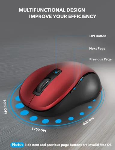 Vista 3 de Trueque Mouse inalámbrico para laptop, mouse ergonómico de 2.4 G con 3 niveles de DPI ajustables, botones de página arriba y abajo, mouse USB