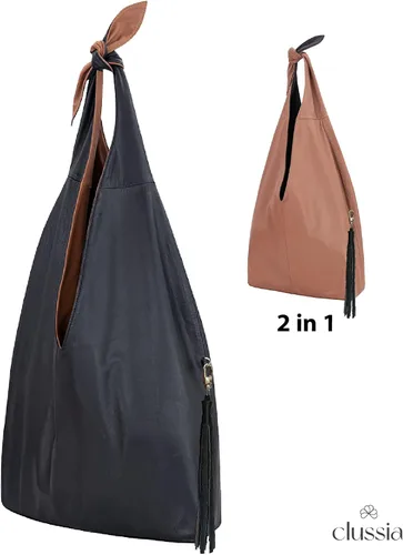 Vista 3 de Bolso Hobo de 100% piel de becerro ligera de lujo Lona Gamuza Estilo a la Porte