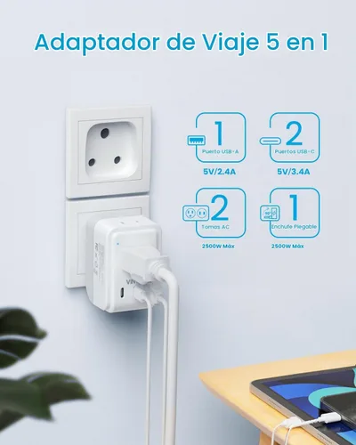 Vista 4 de VINTAR Adaptador tipo M para Sudáfrica, paquete de 2 enchufes plegables