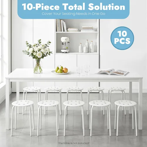 Vista 2 de 10Pcs Stacking Stools Set, 17.7inch Portable Plastic Stackable Decoration Stools with Metal Frame, Backless White Stool with Round Top for Kids