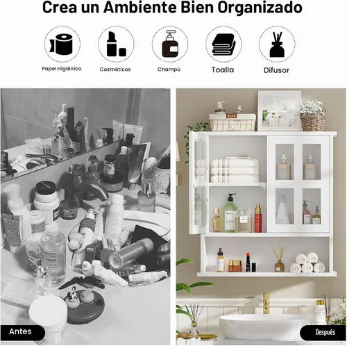 Vista 5 de Gabinete de baño colgante moderno, botiquín de madera