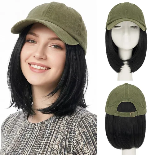 Vista 44 de SEGO - Gorra de béisbol con extensiones de cabello para mujer, resistente al calor, sintético, 6 pulgadas, ajustable, corta, recta, peluca