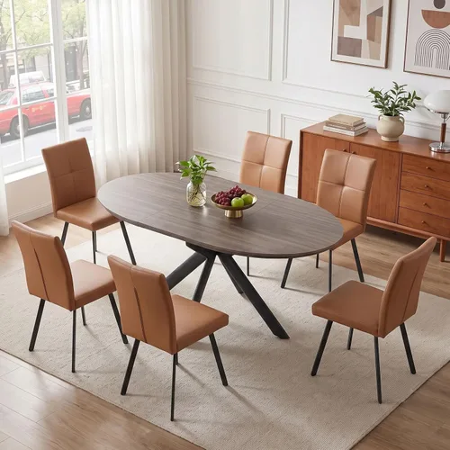 Vista 25 de HIPIHOM 43.2"-59.1" Extendable Round Dining Table Mesa de roble
