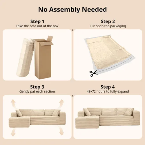 Vista 9 de COMHOMA - Sofá seccional modular de 105" con asiento profundo, sofá en forma de L tapizado en nube, brazos anchos, tela de corduroy, chaise lounge
