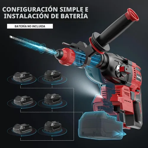 Vista 7 de MtiolHig Taladro de martillo giratorio inalámbrico compatible con batería Milwaukee de 18 V, taladro de martillo SDS-Plus sin escobillas