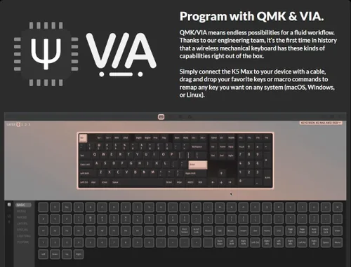 Vista 6 de Keychron Teclado mecánico inalámbrico ultra delgado K5 Max, QMK/VIA programable de 3 modos Bluetooth/2.4 GHz/cableado con retroiluminación RGB
