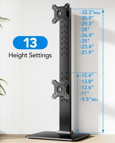 Vista 3 de HUANUO Soporte de monitor doble para 13 a 34 pulgadas, carga máxima de 44 libras, soporte vertical para monitor, elevador de monitor independiente