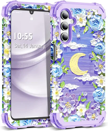 Vista 75 de Funda para Galaxy A14 5G Case, Patrón Floral 3 en 1 Protección Resistente de Servicio Pesado a Prueba de Golpes Parachoques de Goma de Silicona