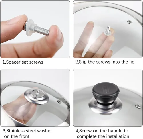 Vista 5 de Tapas de sartén de vidrio templado de 12.5 pulgadas con asa de repuesto, accesorios de wok para sartén, hierro fundido redondo, aluminio fundido