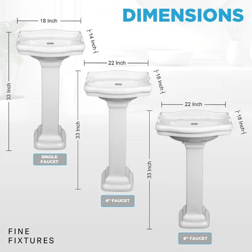 Vista 9 de Fine Fixtures Roosevelt Lavabo de Pedestal para Baño – Lavabo de Pedestal Pequeño de 18 Pulgadas, Cerámica Vítrea China Duradera con Orificio Único