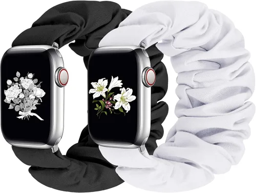 Vista 12 de Greatfine - Correa elástica para reloj Apple Watch Scrunchie de 38mm 40mm 42mm 44mm, correa elástica suave, con iWatch Series 6 SE 5 4 3 2 1, S L