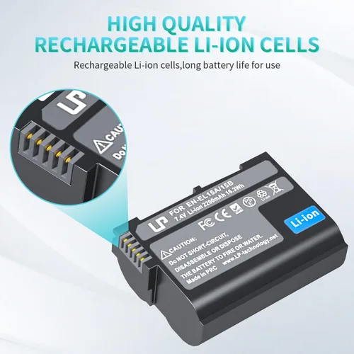 Vista 6 de LP EN-EL15C Batería de Reemplazo, 2200 mAh EN-EL15a/EN-EL15b Batería Compatible con Nikon D7500, D7200, D7100, D7000, D850, D750, D500, D810a, D810