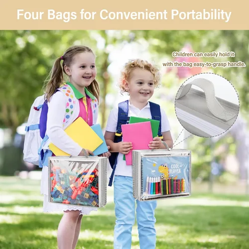 Vista 5 de Woodoulogy Almacenamiento de juguetes colgantes sobre la puerta, organizador de animales de peluche en bloques con 4 bolsas de estuche extraíbles