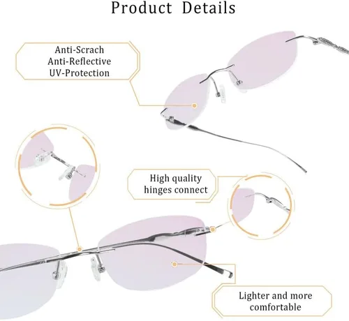 Vista 47 de LifeArt Pure Titanium Frame Glasses/Blue Light Blocking Reading Glasses, Reduce Eyestrain, Stylish for Men and Women 3033_(champán Clear)