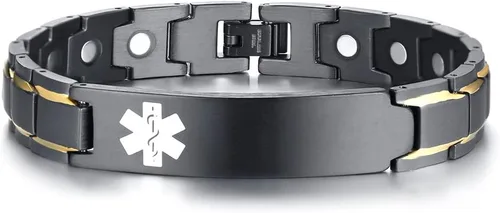 Vista 30 de XUANPAI Pulseras de alerta médica para hombres y mujeres con grabado gratuito ajustable de acero inoxidable para emergencias médicas