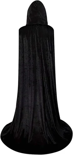 Vista 3 de LHJ Túnica unisex con capucha de longitud completa, capa larga de terciopelo, capa con capucha, disfraz de cosplay Negro