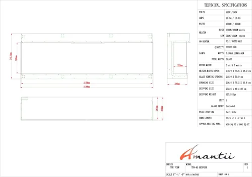 Vista 7 de Amantii TRV-85-BESPOKE Tru View Bespoke - Chimenea eléctrica de 3 caras para interiores y exteriores de 85 pulgadas con WiFi, Bluetooth, altavoz