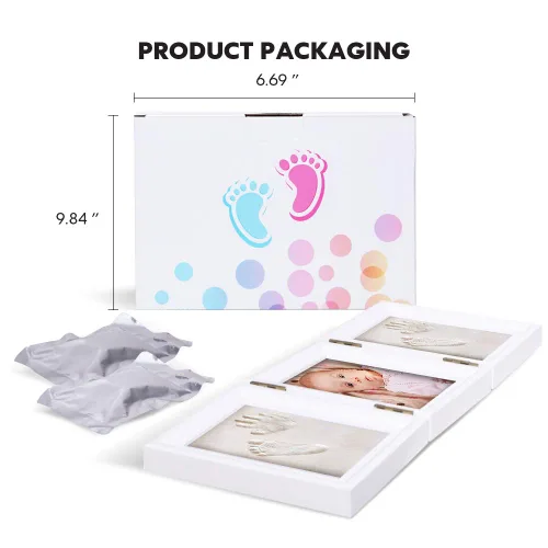 Vista 5 de Kit de huellas de manos para bebés y marco de fotos para niños o recién nacidos, caja de recuerdos para niños y niñas (marco de café clásico, blanco)