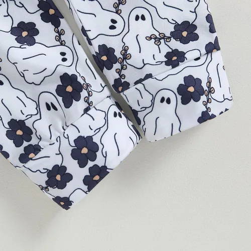 Vista 7 de Ropa de bebé de Halloween para niño y niña, fantasma, manga larga, mameluco, pantalones, diadema, sombrero, recién nacido, trajes de otoño