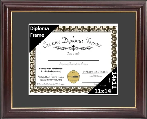 Vista 45 de Creative Picture Frames Marco para Diploma de Caoba con Borde Dorado de 12x16 pulgadas con Vidrio y Paspartú Negro y Colgadores de Pared Instalados
