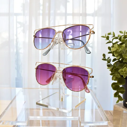 Vista 6 de MOOCA Juego de 2 piezas de soporte acrílico de alta calidad para gafas, soporte para gafas de sol, soporte para lentes de sol, soporte de marco