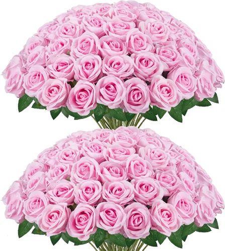 Vista 11 de InnoGear 50 unidades de rosas negras artificiales, rosas de terciopelo de seda falsas a granel, flores artificiales para decoración, ramos de boda