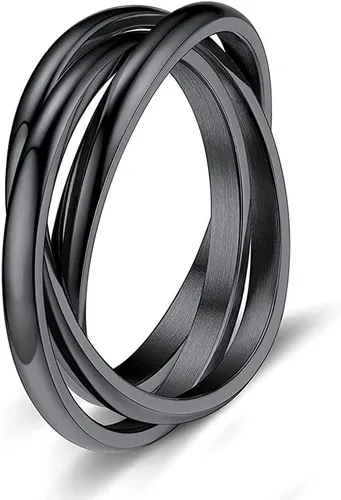 Vista 2 de Anillos de triple entrelazado de acero inoxidable minimalista apilables, anillos de cruz minimalistas, anillos de compromiso de compromiso