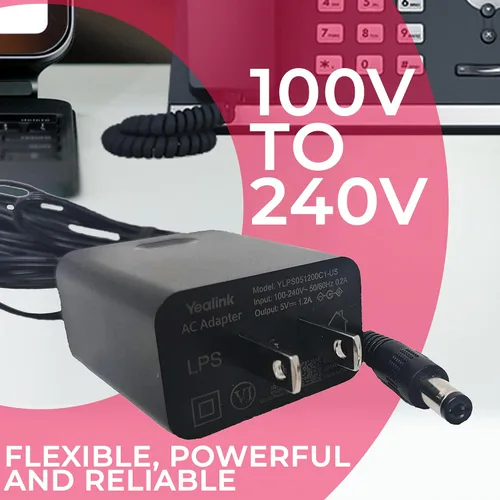 Vista 4 de Yealink - Adaptador de corriente de 5 voltios y 1.2 amperios, teléfonos compatibles con Yealink - T53, T53W, T26P, T27, T28P, T34W, T41P, T42G