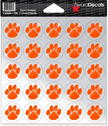 Vista 9 de Award Decals Juego de calcomanías de pata (negro sobre transparente) (100 calcomanías) de 1 pulgada, calcomanías originales Award Decals Premium