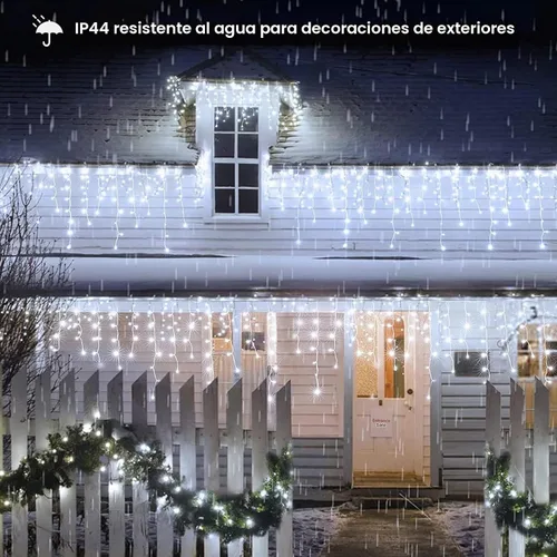 Vista 6 de KiflyTooin Luces Solares de Navidad para Exteriores Impermeables Luces de Cortina para Decoraciones de Navidad 320 LED 29.5 pies 60 Gotas, Luces