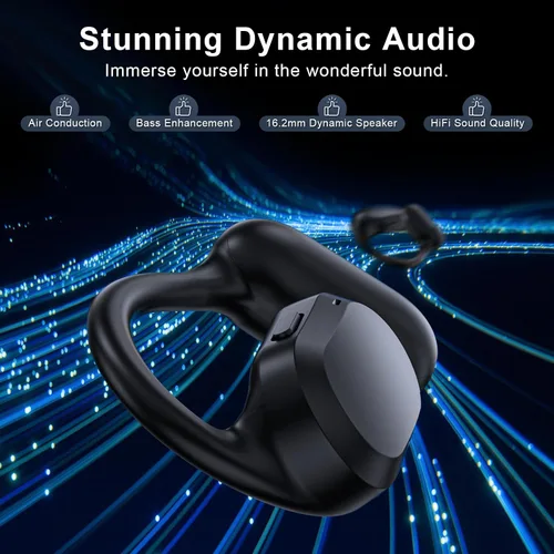 Vista 9 de Auriculares de oreja abierta, IPX7 impermeables, Bluetooth 5.3 True Wireless Sports Over Ear Auriculares con ganchos para los oídos, micrófono