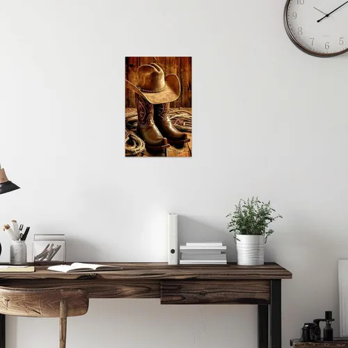 Vista 2 de SWQYLB Lienzo de vaquero occidental para pared, diseño vintage de sombrero y botas, impresiones de pintura de rodeo occidental, cueva para hombre