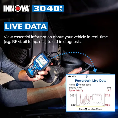 Vista 6 de INNOVA 3040RS, escáner OBD2, transmisor de datos en vivo, probador de batería/alternador, reinicio de la luz de motor/luz de freno/luz de aceite