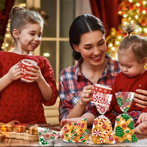 Vista 6 de YUJUN 160 bolsas de celofán de Navidad, suministros para fiestas