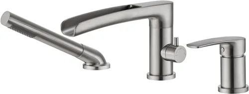 Vista 12 de Wowkk Grifo de Bañera Cascada de Bañera Romana Negro Montaje en Cubierta Grifos de Bañera de Latón Relleno de Bañera Grifos de Baño con Ducha de Mano