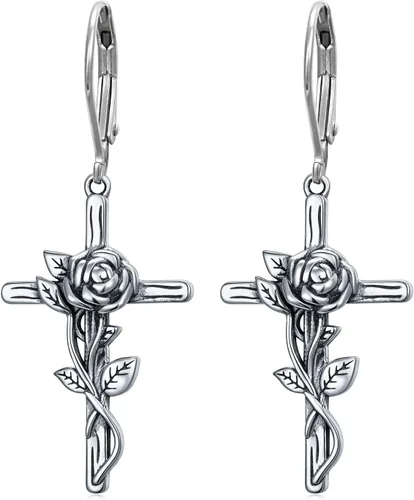 Vista 56 de Aretes colgantes de filigrana de plata de ley 925, margarita, loto, flor de rosa, piedra lunar, lágrima para mujer, nudo celta infinito, margarita