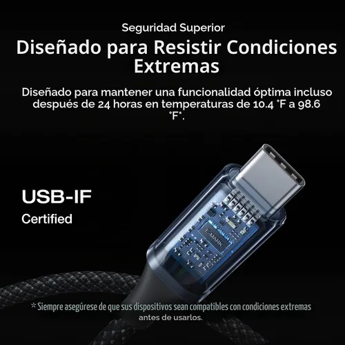Vista 4 de EF ECOFLOW Rapid Pro - Cable USB-C a USB-C (240 W, nailon), carga dual USB-C de 240 W, cargador tipo C de 6 pies