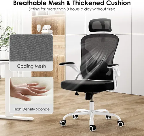 Vista 6 de Office Chair Ergonomic Desk Chair, 300LBS Capacity, High Back Computer Chair with Lumbar Support, Flip-up Armrests Swivel Task Chairs for Long Hours