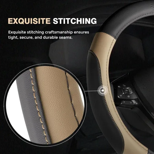 Vista 8 de Funda para volante de automóvil, fundas de cuero de microfibra con forro antideslizante, protector elástico transpirable para volante de automóvil