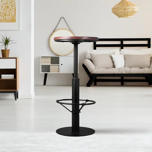 Vista 2 de Mesa de bar estilo industrial de 42 pulgadas, parte superior de madera redonda, base de metal negro mate