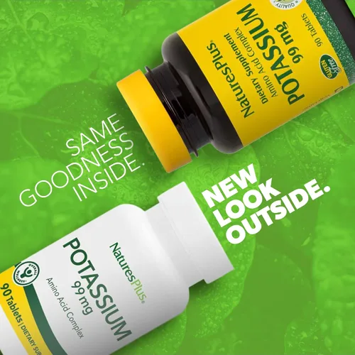 Vista 2 de Nature's Plus Potasio 99 mg - 90 tabletas - Apoya el equilibrio saludable de electrolitos, la función muscular y nerviosa y el bienestar general