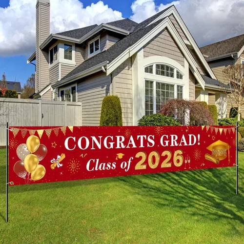 Vista 9 de Decoraciones de graduación 2026 Congrats Grad Class of 2026 - Cartel de graduación negro y dorado para patio, decoraciones colgantes para interiores
