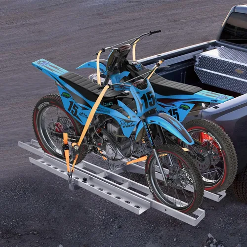Vista 8 de VEVOR Portabicicletas, 2 bicicletas de 600 libras, soporte de enganche de motocicleta de aluminio, rampa de carga, transportador de remolque de moto