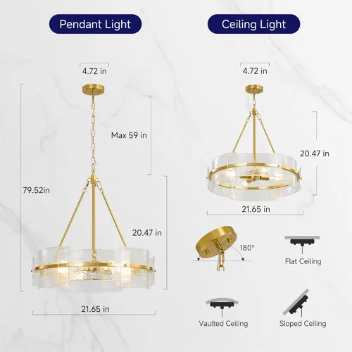 Vista 2 de Lámparas modernas del comedor del tambor del oro, 22" luces texturizadas Oro cepillado
